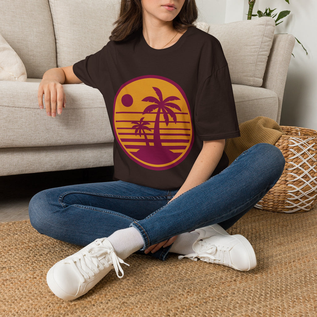 Retro Sunset Palm T-Shirt — Vintage Beach Vibe Graphic Tee