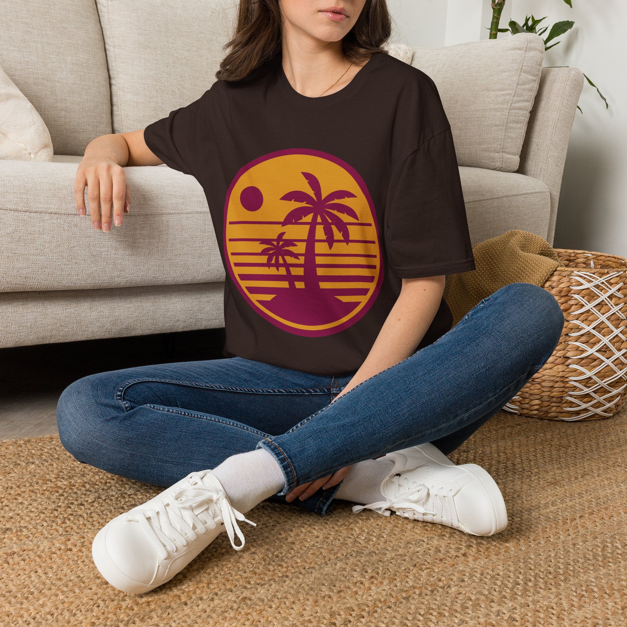 Retro Sunset Palm T-Shirt — Vintage Beach Vibe Graphic Tee